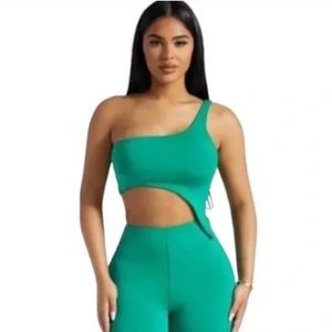NWT Naked Wardrobe | Kelly Green Asymmetrical Crop Top XL